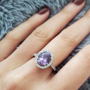 Simulated Alexandrite Halo Sterling Silver Ring